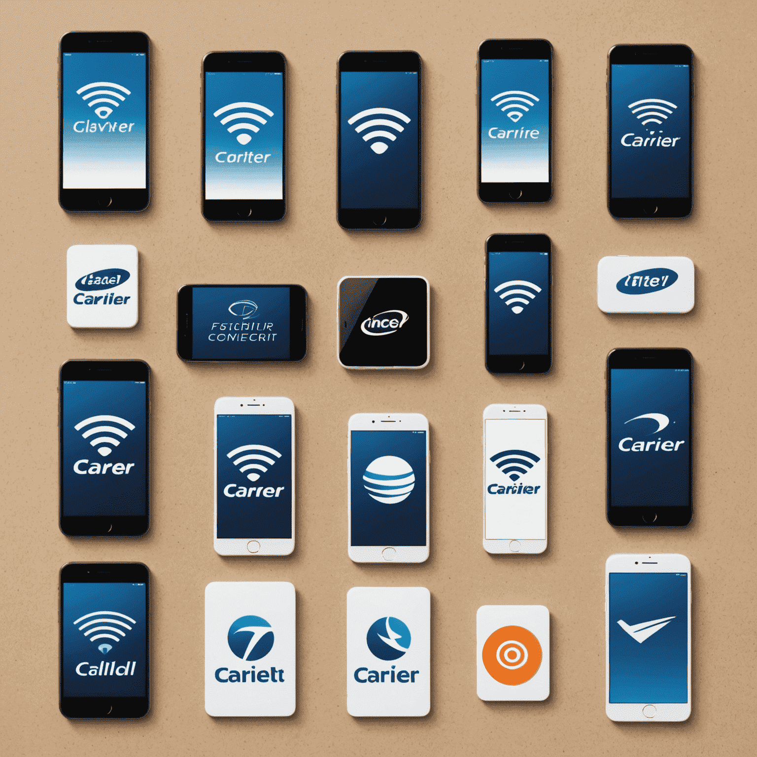 Collage of various mobile devices displaying different carrier logos and plan details, emphasizing global connectivity